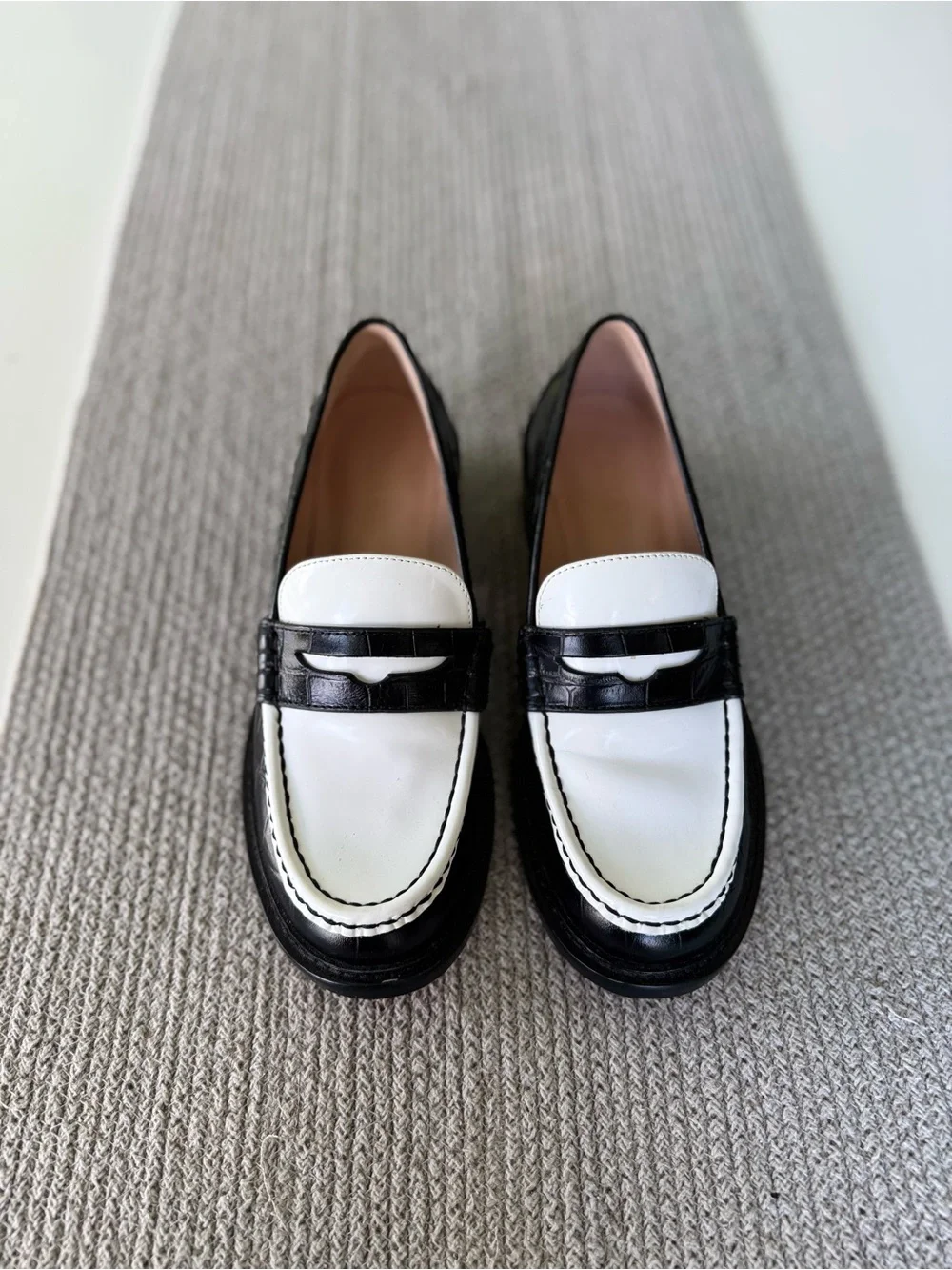 J. Crew Coin Loafers Black and White Croc Embossed Leather Loafers Size 7.5